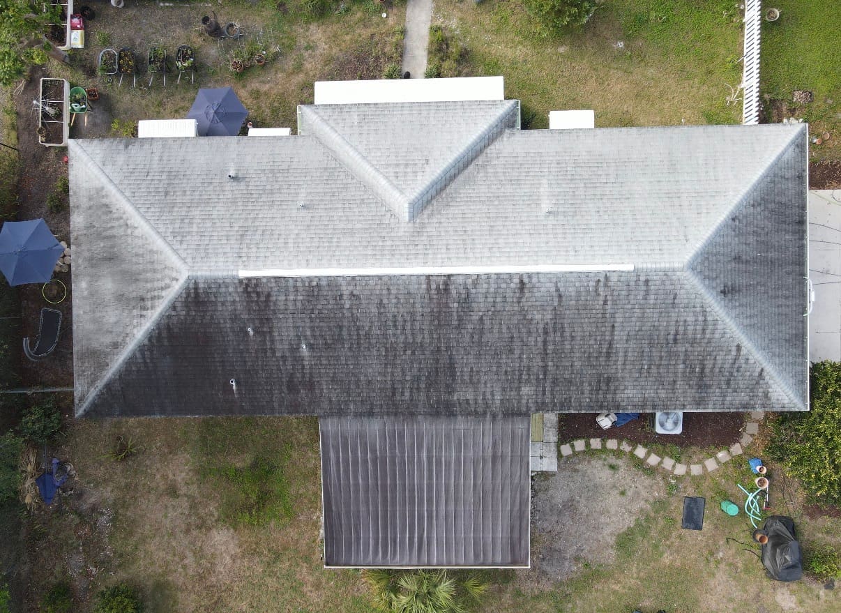 Roof before cleaning - algae and moss removal by Batterbee Roof Cleaning